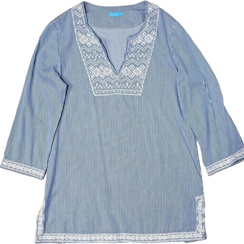 J. McLaughlin Blue Striped Lace Trim Blouse Tunic 3/4 Sleeve Women's Size S (A1) - Picture 9 of 16